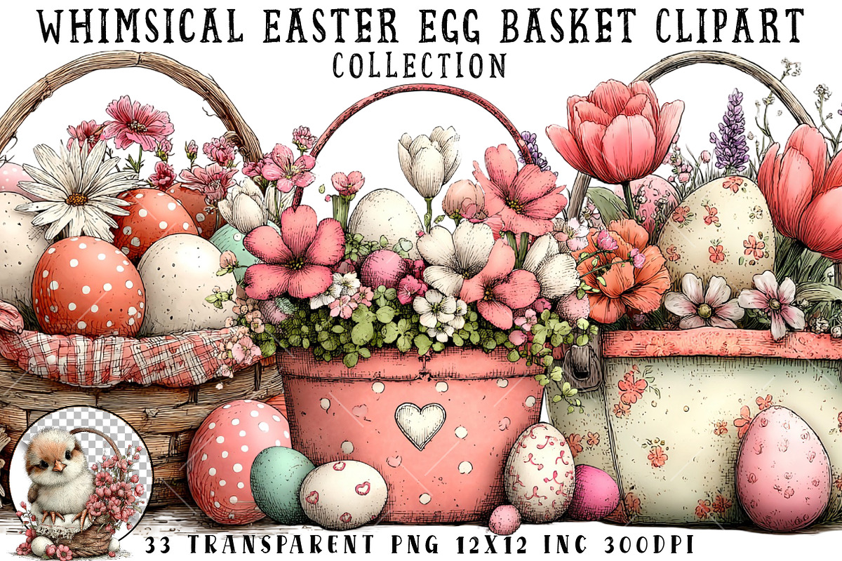 Whimsical Easter Egg Basket Clipart, an Illustration by OK Design (Photo 1 of 6)
