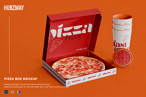 Pizza Box with Cardboard Cup Mockup, an Advertising Mockup by Hubzway