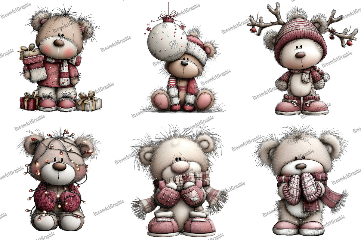 Adorable Christmas Bear Clipart, an Illustration by DreamArtGraphic (Photo 5 of 5)