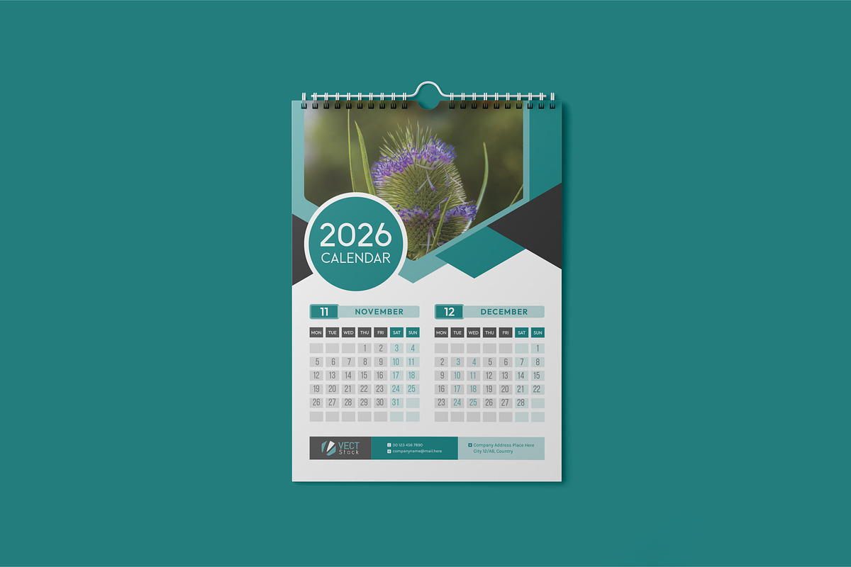2026 Wall Calendar Template, a Stationery Template by VectStock (Photo 8 of 9)