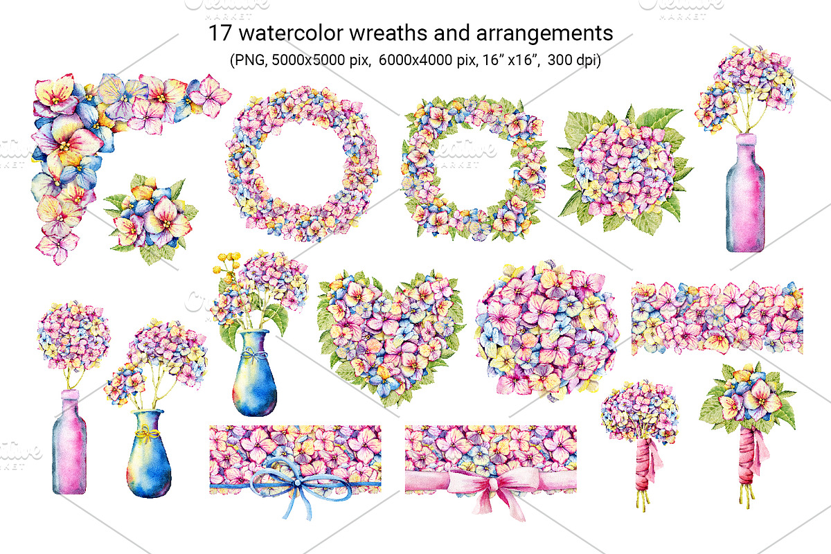 Hydrangea clipart, flower patterns, an Illustration by Artmanata (Photo 3 of 18)