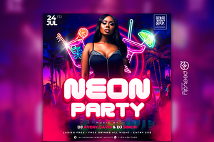 Neon Canva Party Flyer Template