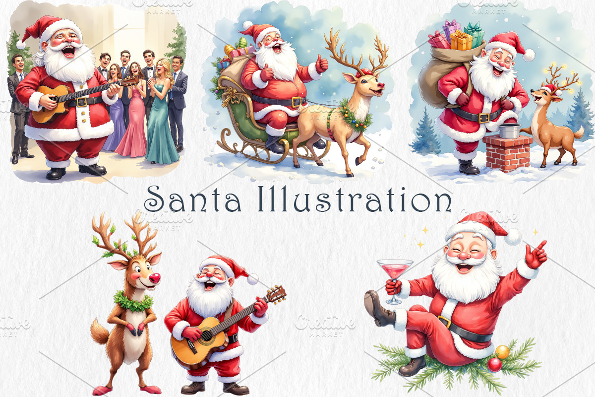 Funny Santa Clipart Bundle., a Seasonal Illustration by GalaDesign03 (Photo 4 of 7)