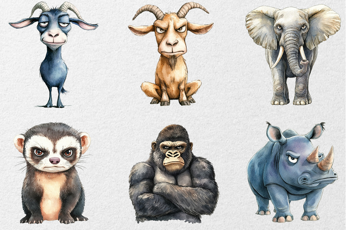 Funny Grumpy Animals Collection, an Animal Illustration by DreamCafeArt (Photo 3 of 7)