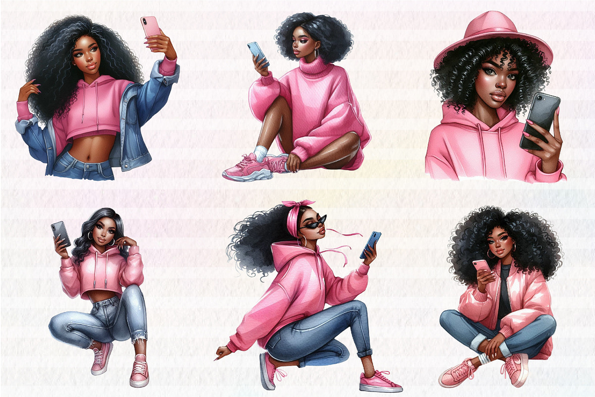 Watercolor Black Women Clip Art, an Illustration by CreationArt (Photo 3 of 6)