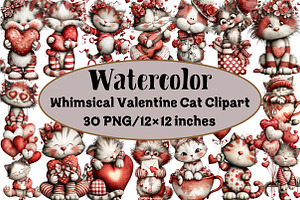 Whimsical Valentine Cat Clipart, an Illustration by Design Market