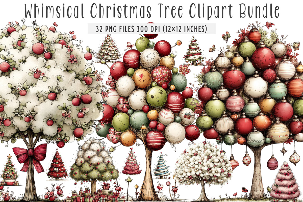Whimsical Christmas Tree Clipart, an Illustration by SinaCreation (Photo 1 of 7)