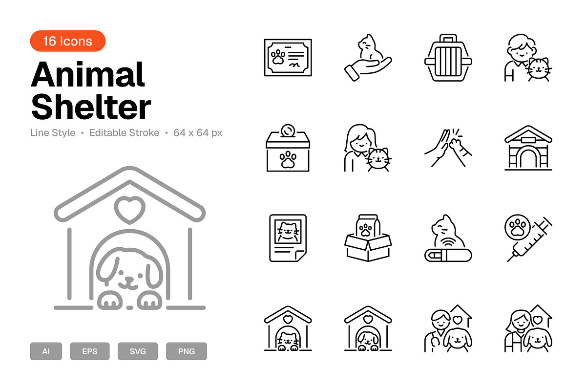 Animal Shelter Icon Set, an Outline Icon by Eklip Studio (Photo 1 of 3)