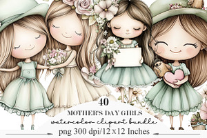 Mother's Day Girls Clipart, an Illustration by Designking