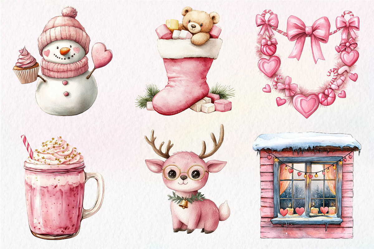 Pink Happy Christmas Clipart, an Illustration by Dream Creation (Photo 3 of 7)