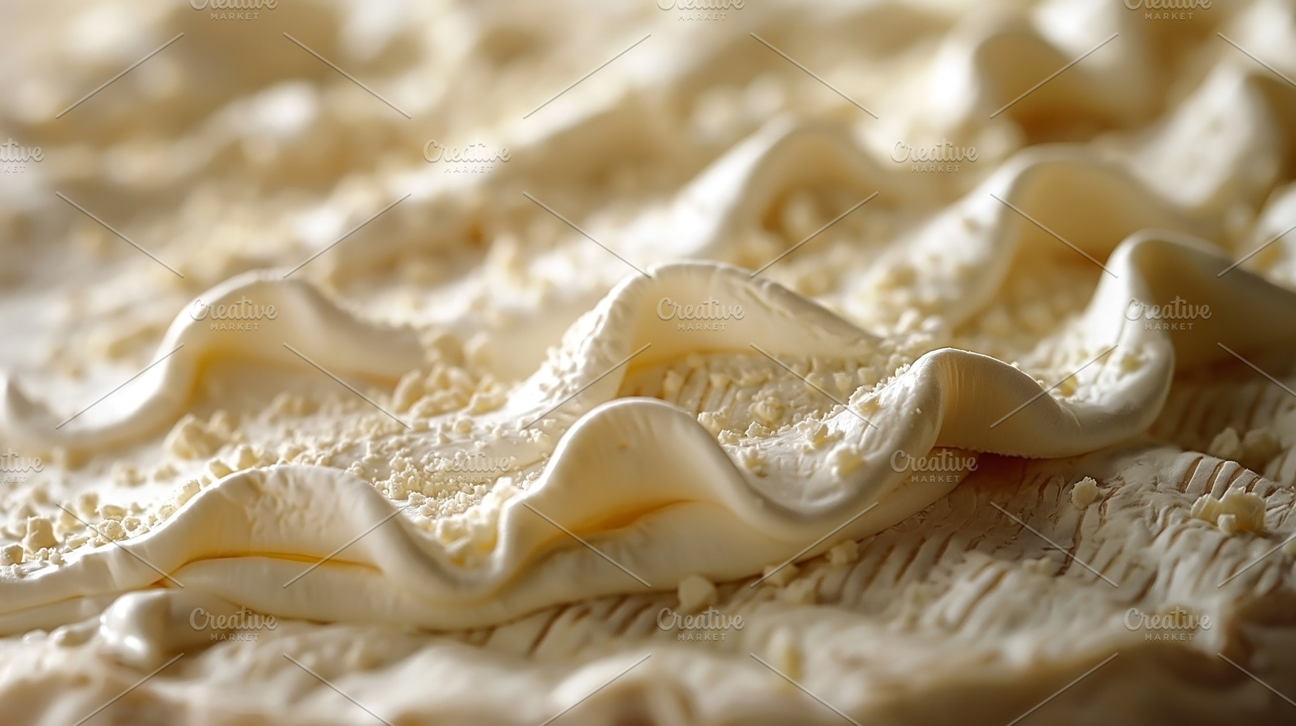 Close-up of creamy white frosting with a textured surface, creat, a Food & Drink Photo by ImageMir