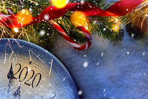 Countdown to midnight featuring 2020, clock, and holiday