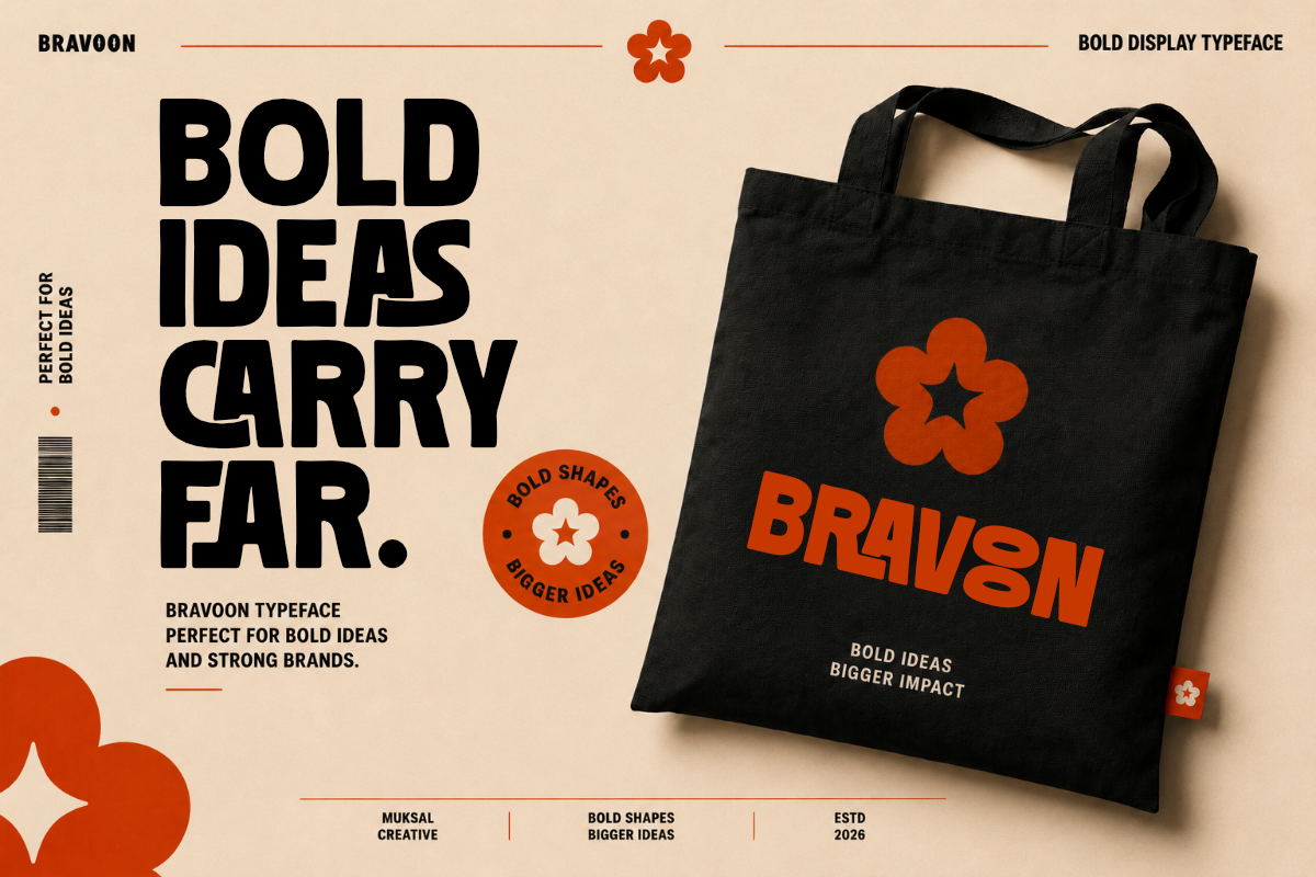 Bravoon — Bold Display Typeface, a Sans Serif Font by Muksal Creative (Photo 4 of 12)