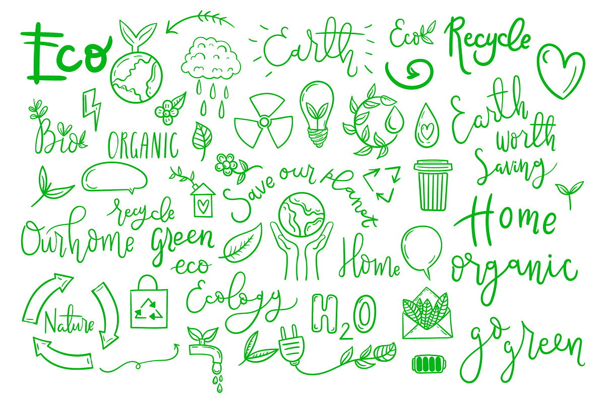 Set of eco friendly doodles preview 3