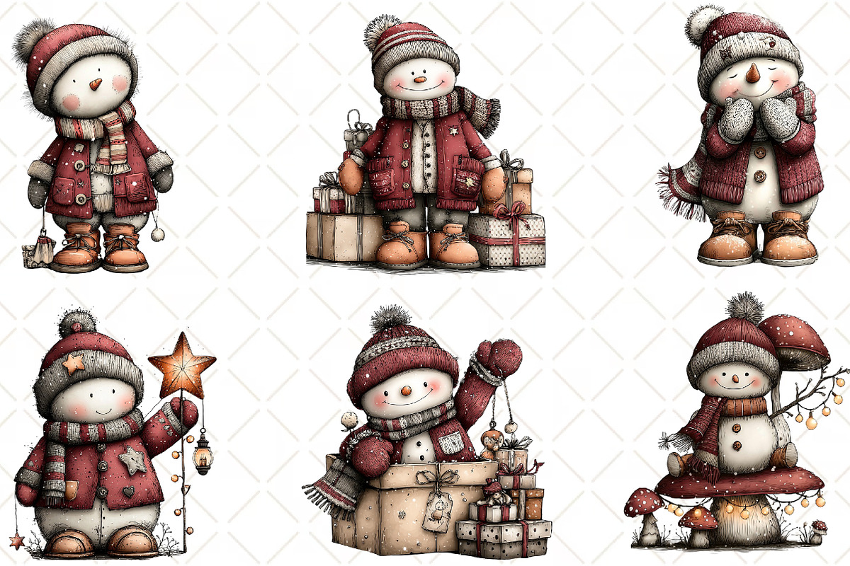Whimsical Snowman Clipart, an Illustration by Black Bird Studio (Photo 2 of 6)