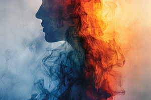 Abstract human profile with flowing smoke in warm and cool color, an Abstract Photo by José Manuel Gelpi