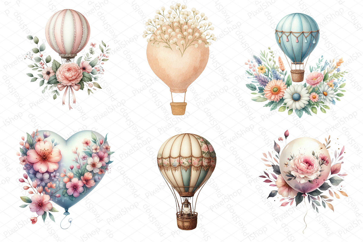 Floral Hot Air Balloons Clipart, an Illustration by DreamPrint404 (Photo 3 of 3)