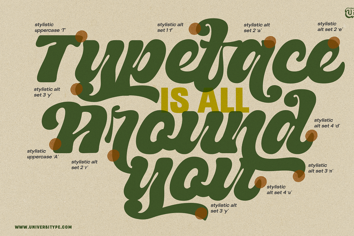 UT Rachoe - An Inktrap Retro Script, a Script Font by Universitype (Photo 8 of 9)