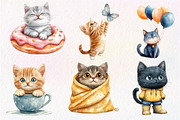 Watercolor Cats Clipart, an Illustration by Dream Creation (Thumbnail 4 of 6)
