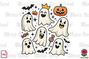Cute Ghosts Halloween PNG Bundle, a Graphic by Moss Rose