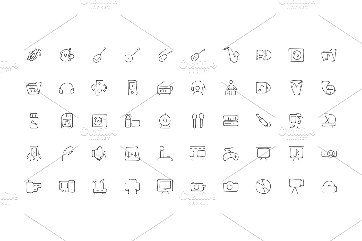 100 Music Hand Drawn Doodle Icons, an Outline Icon by Creative Stall (Photo 3 of 3)