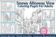 Snowy Alleyway View Coloring Pages, an Animal Illustration by maggiesar (Thumbnail 1 of 4)