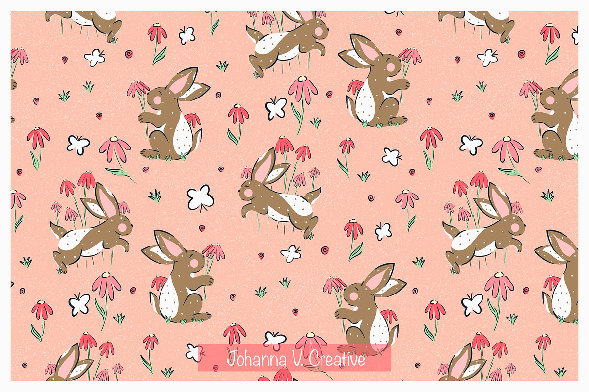 Spring Bunny Seamless Patterns, an Illustration by Johanna V. Creative (Photo 5 of 7)