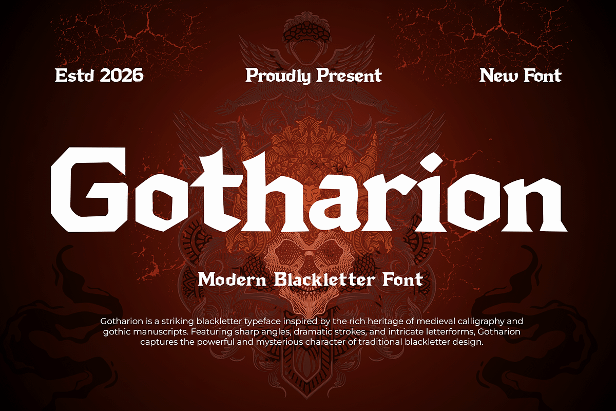 Gotharion - Modern Blackletter Font, a Blackletter Font by overlaytemplates (Photo 1 of 5)