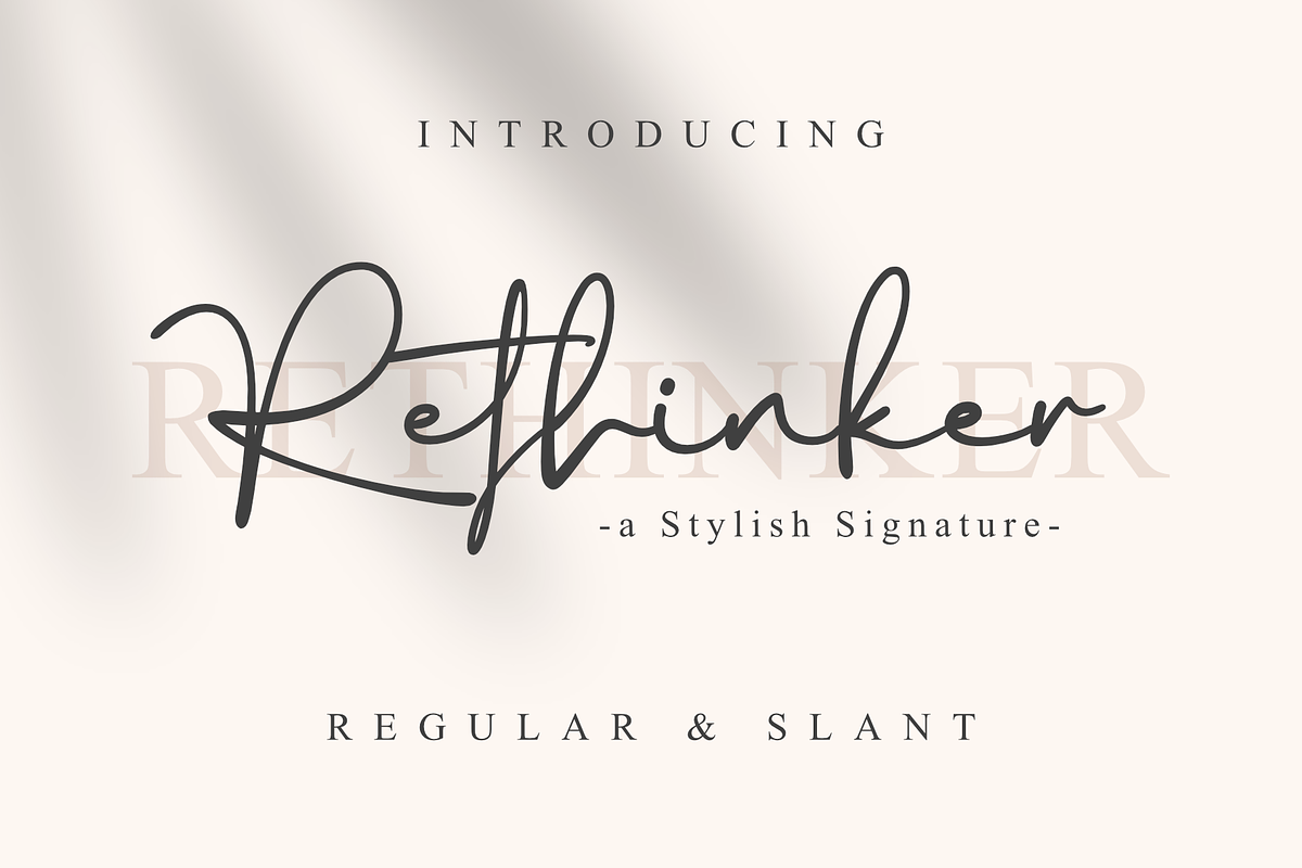 Rethinker - Stylish Signature, a Script Font by Dumadistyle (Photo 1 of 9)
