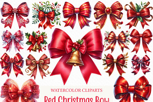Red Christmas Bow Clipart, an Illustration by Craft Nest