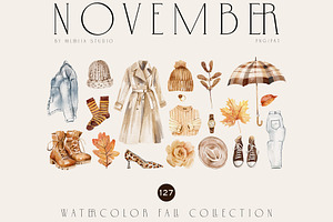 NOVEMBER Watercolor Fall Set, an Object Graphic by Kaleriia