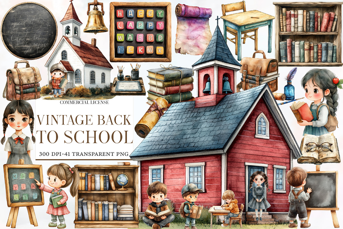 Vintage Back to School Clipart, an Illustration by Designworld (Photo 1 of 5)