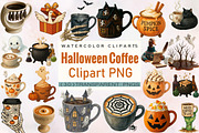 Watercolor Halloween Coffee Clipart, an Illustration by SVGArt (Thumbnail 1 of 8)
