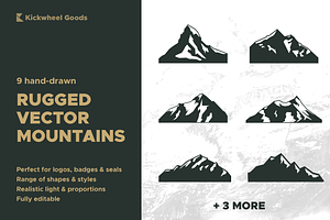 9 hand drawn vector mountains logos