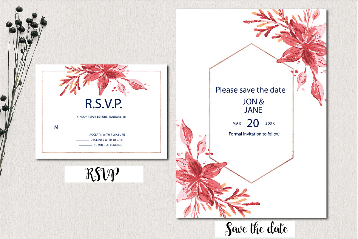 Watercolor Floral Wedding Suit, an Invitation Template by Zmapist (Photo 4 of 5)