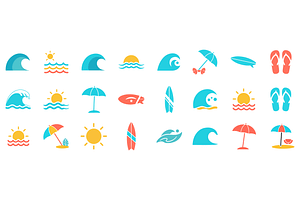 Tropical Beach and Surf Icon Set, a Decorative Illustration by MkStudio