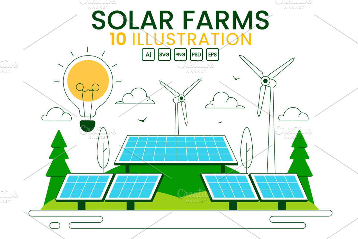 10 Solar Farms Illustration, a Technology Illustration by denayunebgt (Photo 1 of 4)