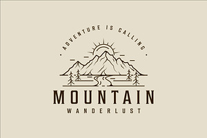 mountain and pines logo line art, a Branding & Logo Template by zyxroun shop