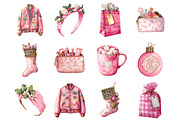 Preppy Pink Christmas Clipart, a Graphic by CitraGraphics (Thumbnail 2 of 4)