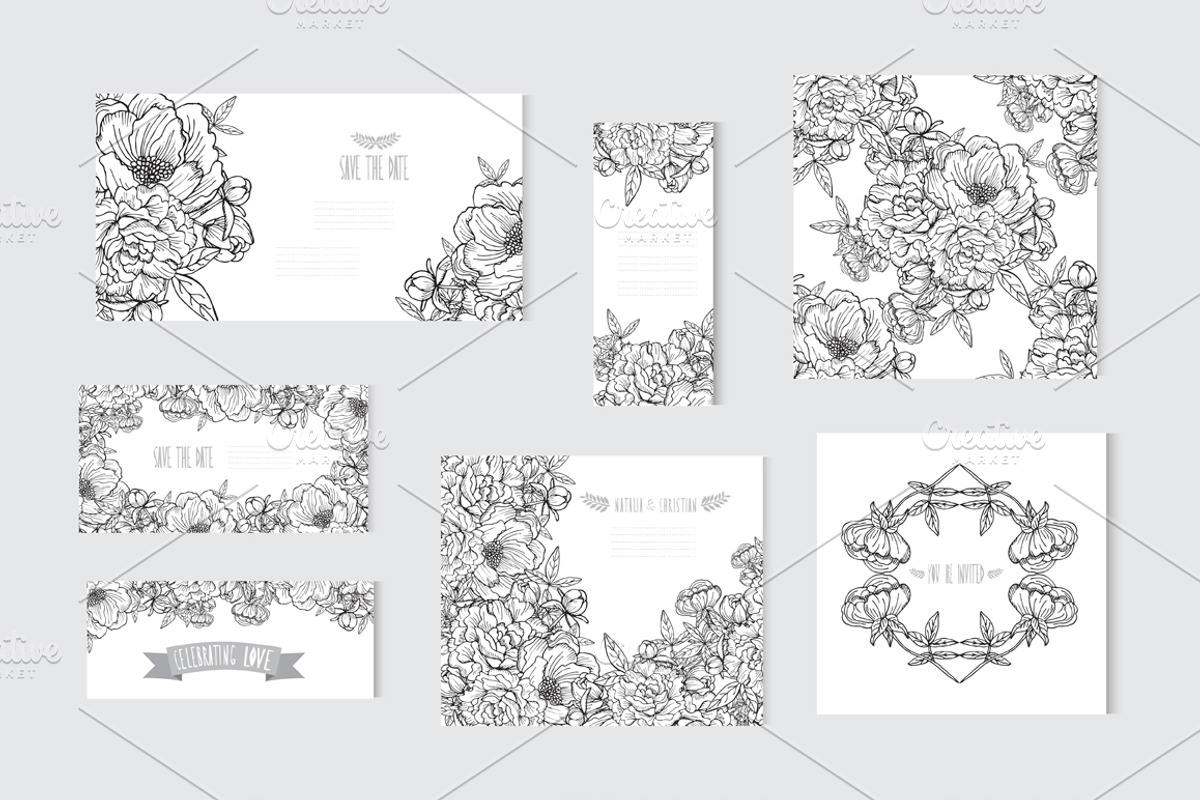 Peony Floral Card Templates, a Card Template by Sunset&Sea Design (Photo 1 of 2)