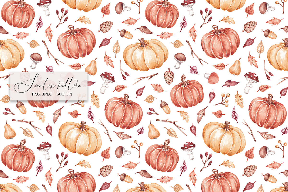Watercolor Fall Pumpkins Pattern, a Pattern Graphic by SirenaArt (Photo 3 of 13)