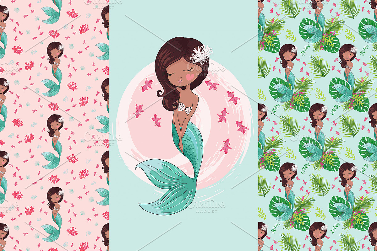 Mermaid pattern.Hawaiian girl vector, an Illustration by StudioLondon (Photo 1 of 4)