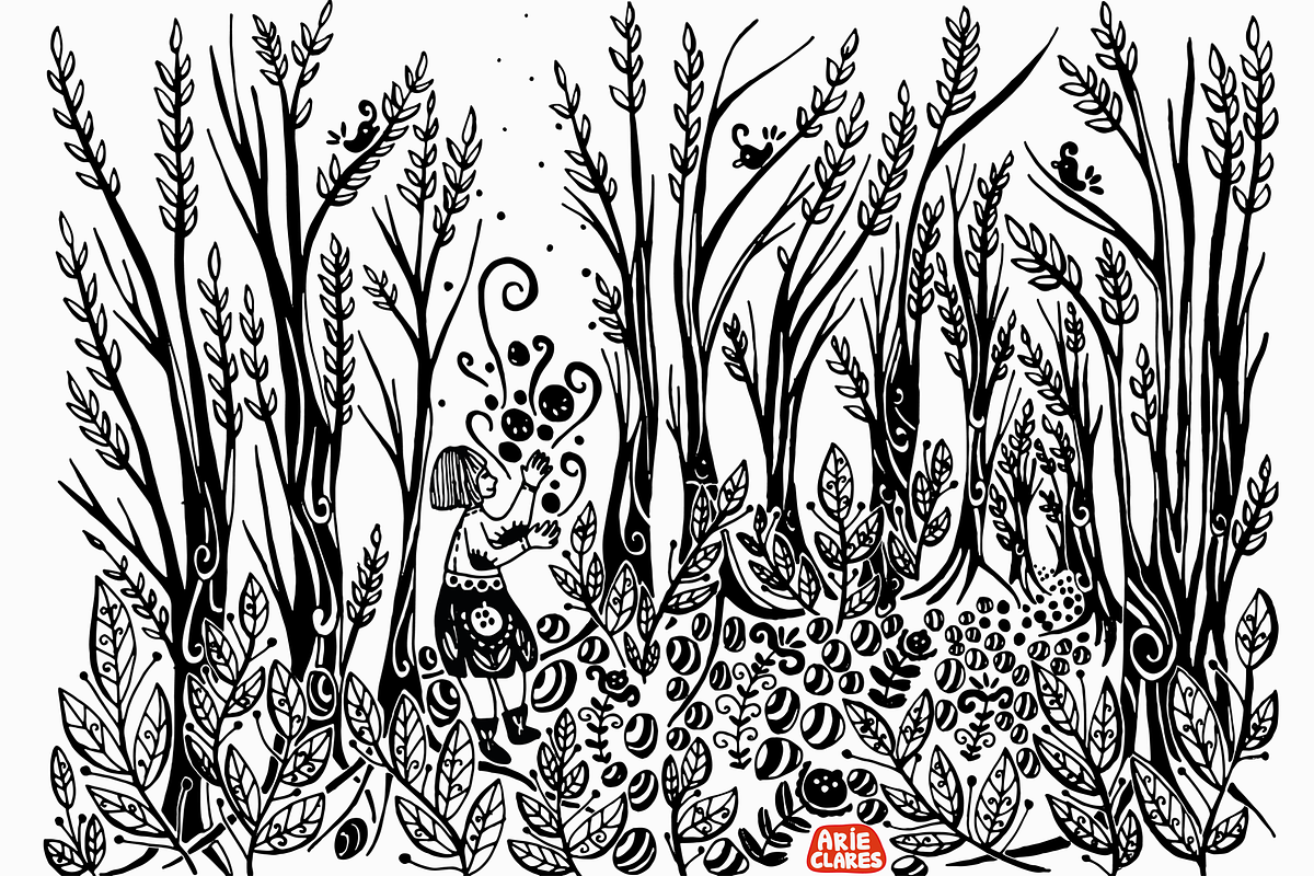 A Girl in A Forest Folk Art, an Illustration by Arie Clares (Photo 4 of 7)
