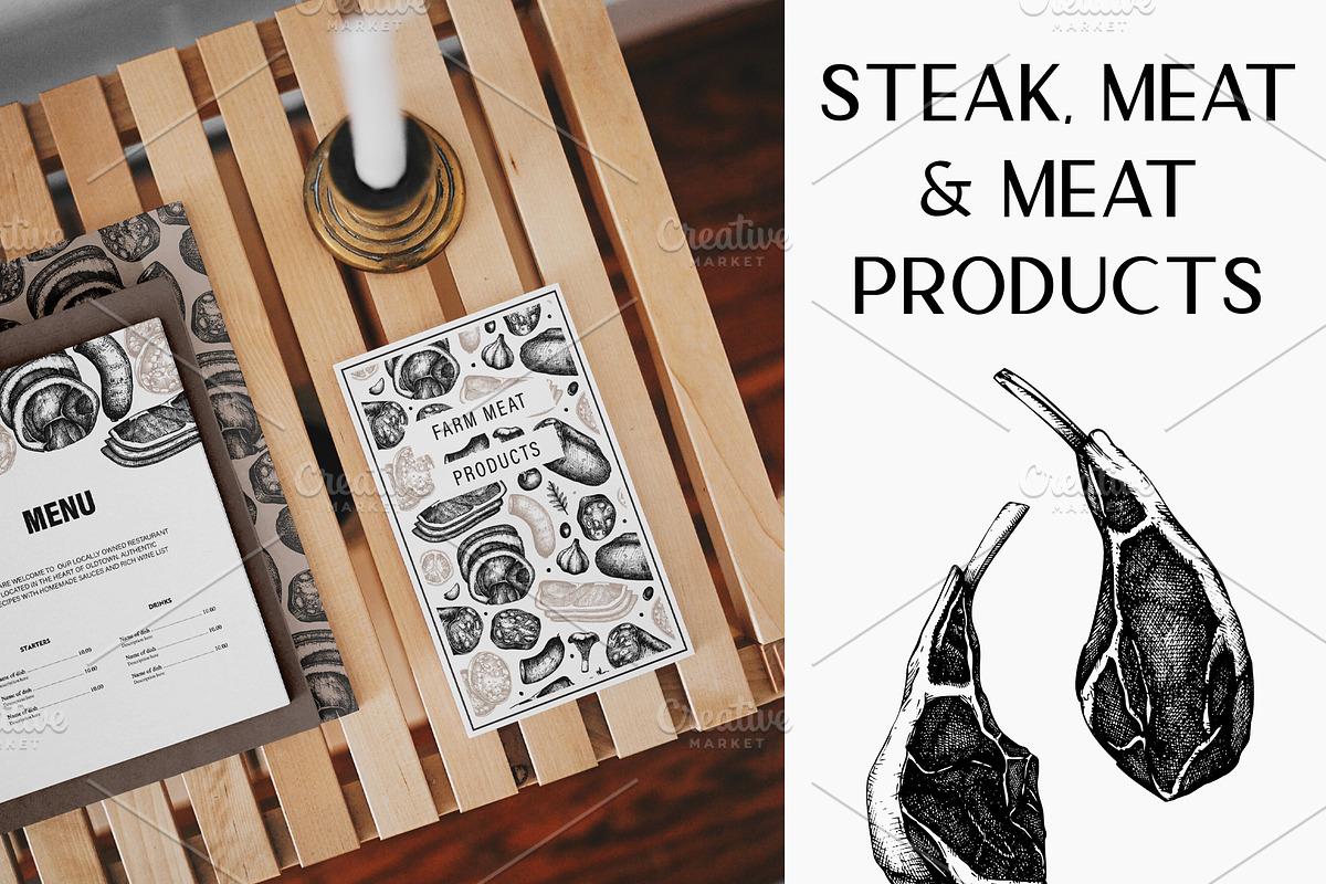 BUNDLE - Fish & Meat Vectors, a Food Illustration by Yevheniia (Photo 3 of 9)