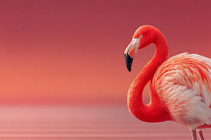 Elegant flamingo standing in shallow water with vivid pink feath, an Animal Photo by José Manuel Gelpi