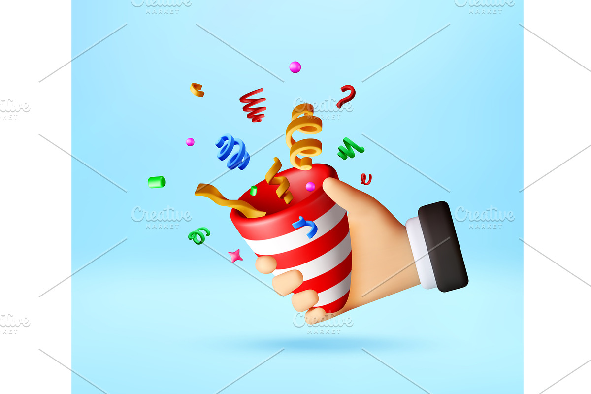3D Hand holding party popper with, an Object Illustration by Abscent