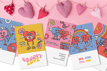 Groovy love: Valentine's day cards, a Card Template by Lana Sham