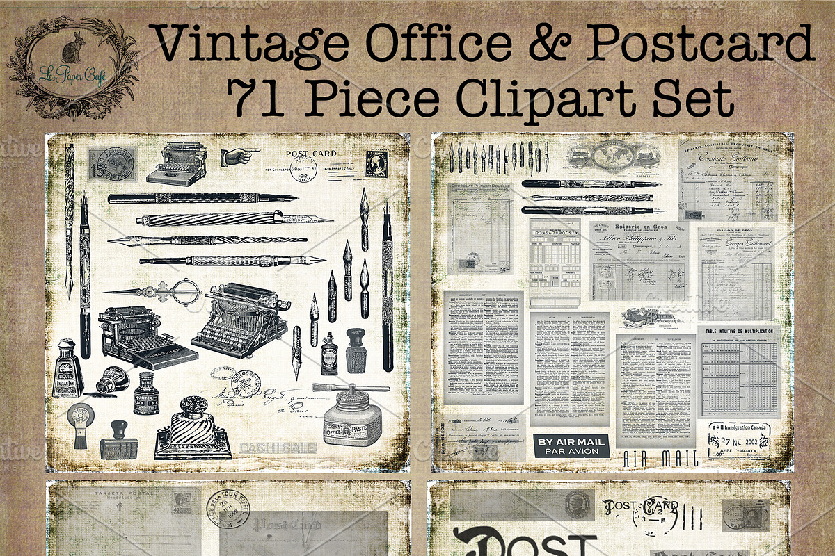 Vintage Office & Postcard Clipart, a Work Illustration by Le Paper Cafe (Photo 1 of 5)