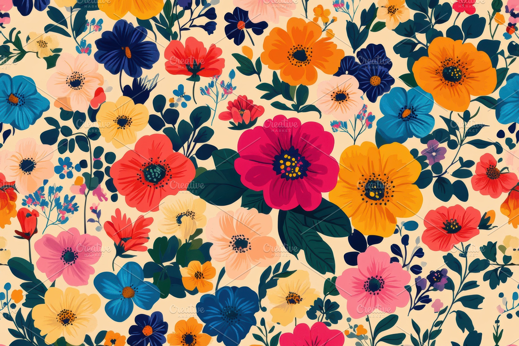 Vibrant floral pattern bold blooms c, a Photo by Pixeness Studio