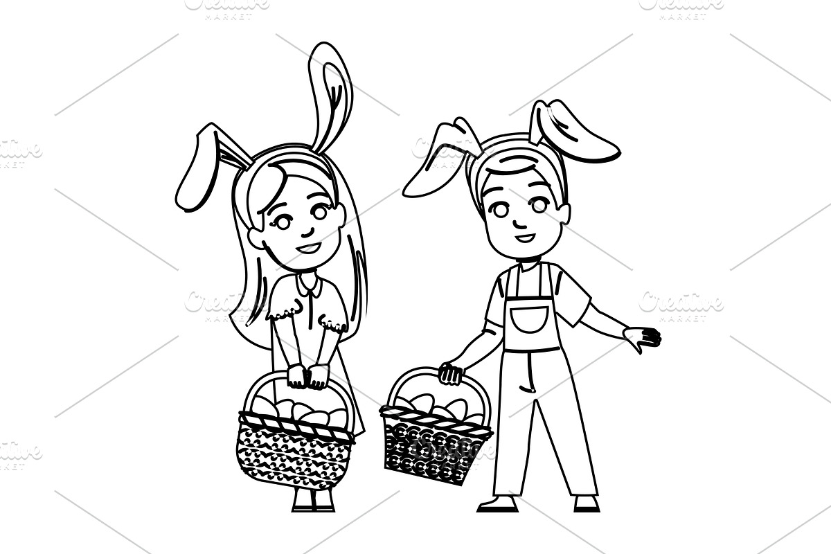 basket kid easter eggs vector, a Person Illustration by pikepicture